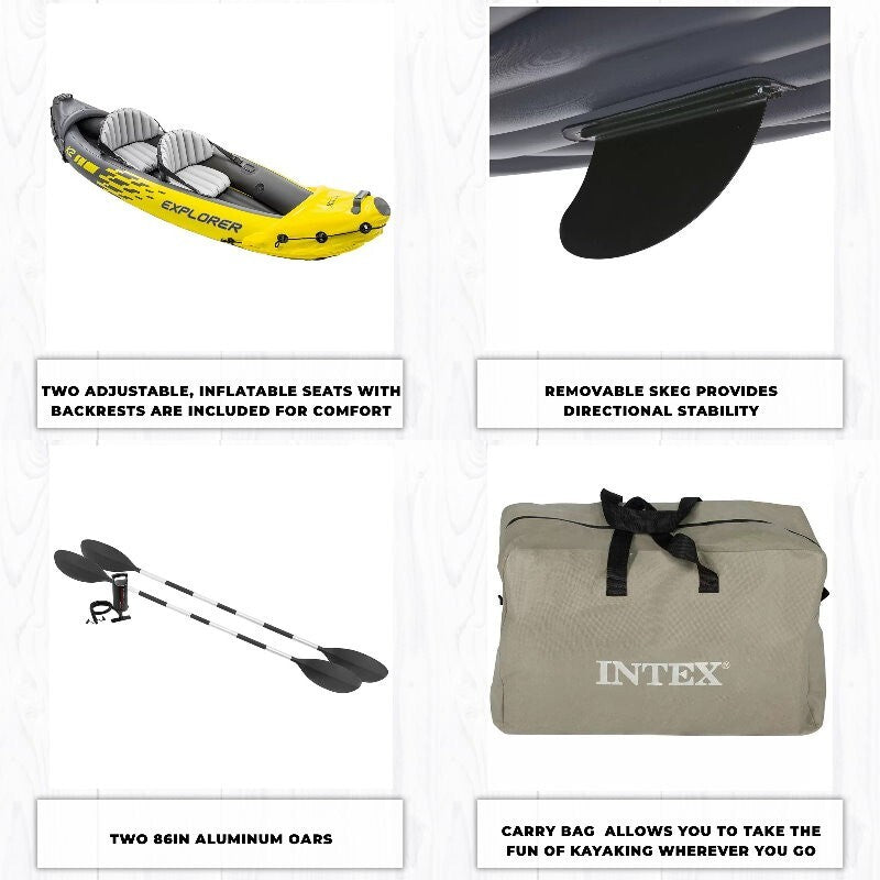 Intex 2-Person Explorer K2 Inflatable Kayak with Bag Canoe River Lake Boat 180kg
