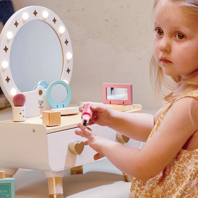 Hape 18 Pieces Kids' Sparkling Vanity Set Stylish Dressing Table Pretend Play