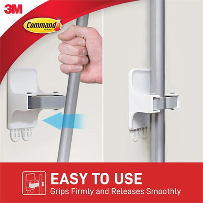 3M Command White Adhesive Broom Stick Gripper Holder Storage Holds 1.8Kg