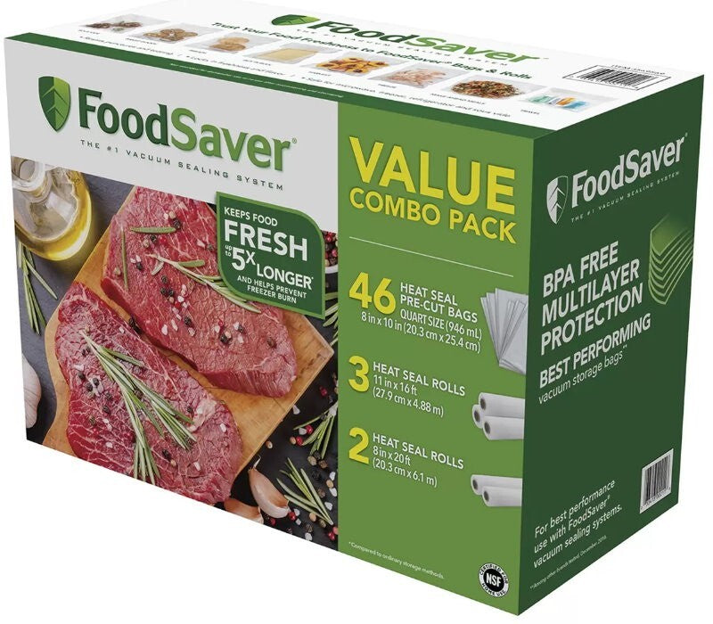FoodSaver Value Combo Pack - 946ml Vacuum Heat Sealer Bags + 8" & 11" Seal Rolls