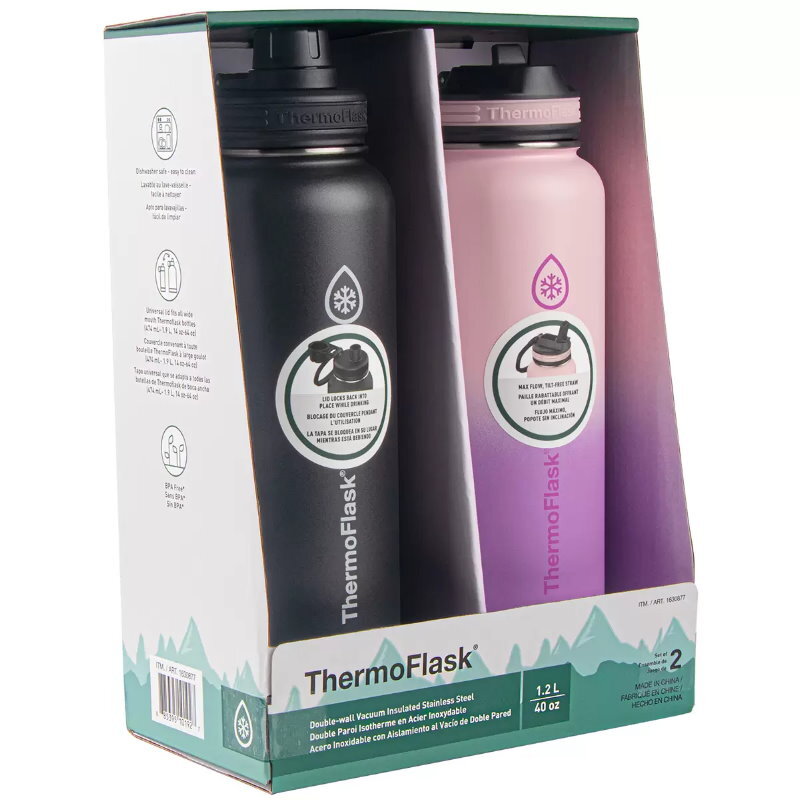 ThermoFlask 2-Pack Double Wall Vacuum Insulated Stainless Steel Water Bottles