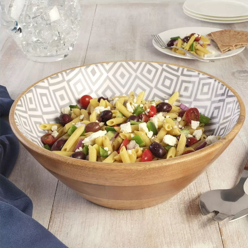 Mikasa 30.4cm Enameled Mango Wood Salad Serving Bowl Food Safe, Fruit, Pasta