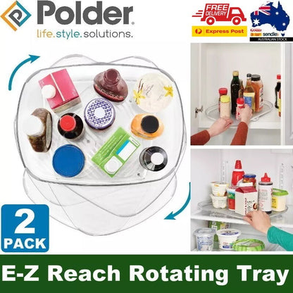 Polder 2-Pack E-Z Reach Rotating 360° Storage Tray for Fridge, Cabinet 40 x 30cm