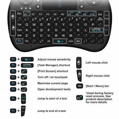 3 Colour LED Wireless Mini Keyboard Touchpad for Smart TV Android Box PC GAMES