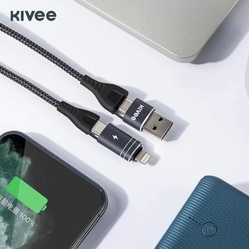 Kivee 4-in-1 Multi Fast Charging Cable USB-C 8 Pin to Type C USB Charging Cable