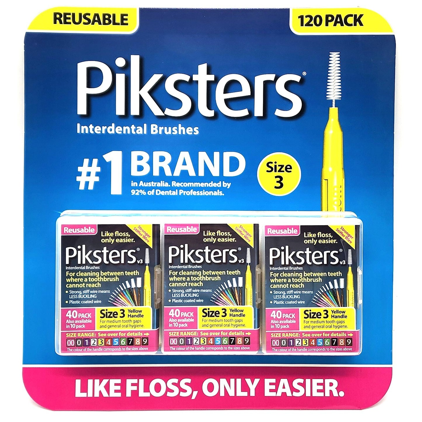 120 x Piksters Interdental Brushes Oral Dental Floss Size 3 Teeth Clean Pick