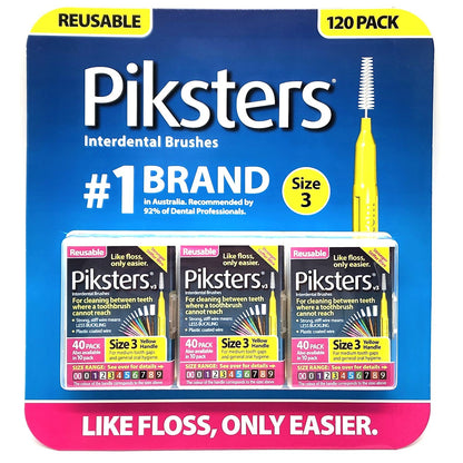 120 x Piksters Interdental Brushes Oral Dental Floss Size 3 Teeth Clean Pick