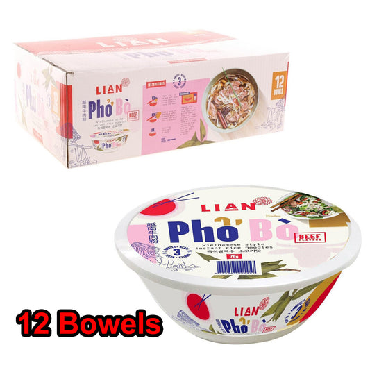 12 70g Bowls Lian Pho Bo Beef Flavour Vietnamese Style Instant Rice Noodle Meals