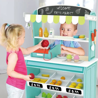 J'adore 69 Pieces Wooden Grocery Market Fresh Market Fruit Stand w/ Accessories