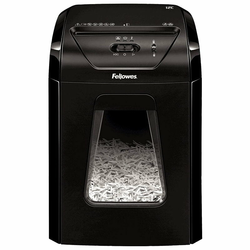 Fellowes Powershred 12C Commericial Cross-Cut Paper Shredder 19L 2mpm SafetyLock