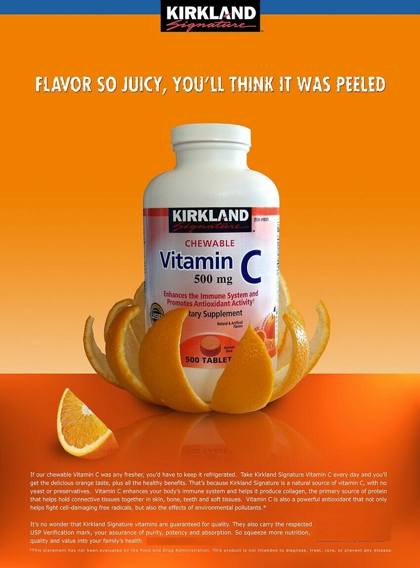 Kirkland Signature Chewable VitaminC 500mg 500 tablet Boost Immune System Health