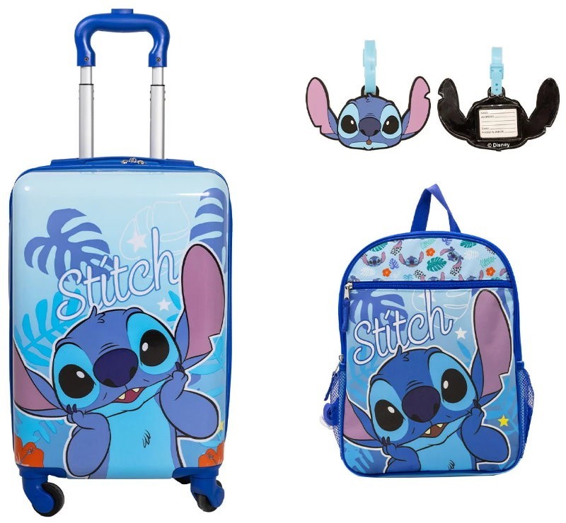 Licensed Disney Stitch Children's Travel Luggage Backpack Set With Luggage Tag