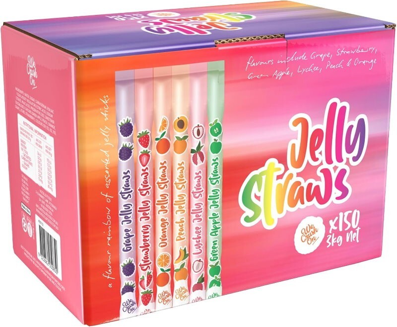 We Crush On 150-Pack 6 Fruit Jelly Straws Sticks 3kg Fun & Fruity Chewy Treats