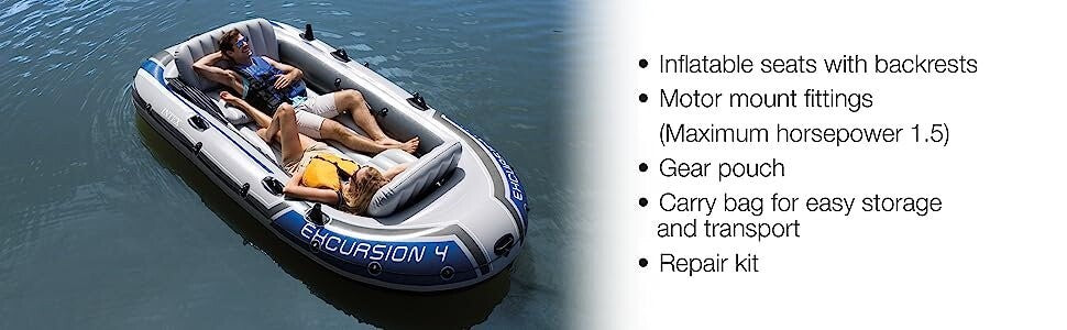 Intex 68324NP Excursion 4 Person Inflatable Rafting & Fishing Boat Set w/ 2 Oars