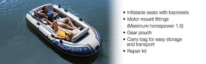 Intex 68324NP Excursion 4 Person Inflatable Rafting & Fishing Boat Set w/ 2 Oars