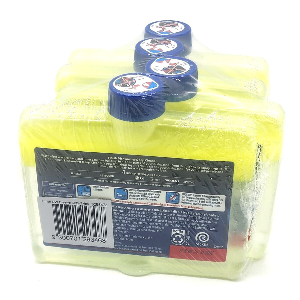 Finish Deep Clean Dishwasher Cleaner Grease Limescale Removal Lemon 4x250ml Pack