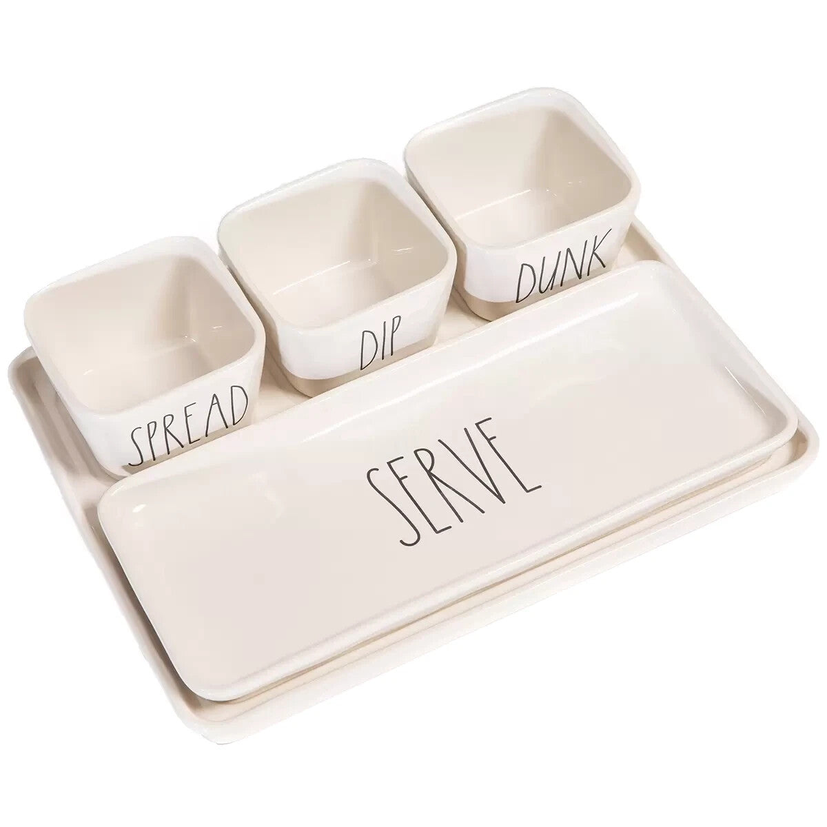 Rae Dunn Artisan 5 Piece White Ceramic Nesting Serving Tray Dip Bowl Serving Set