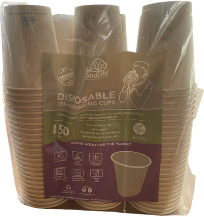 EcoSouLife 150 Pack Bamboo Pulp Cups Natural 355 mL Disposable Drinking Cups