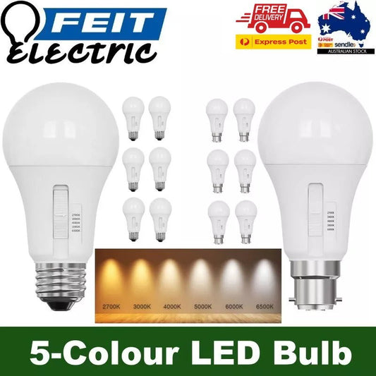 Feit Electric 6 Pack 5-Colour Dimmable LED Light Bulbs 9W 810 Lumens E27 or B22