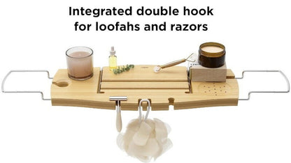 Umbra Aquala Bamboo Extendable Bath Tub Caddy Wine Glass Ipad Book Holder