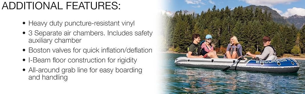 Intex 68324NP Excursion 4 Person Inflatable Rafting & Fishing Boat Set w/ 2 Oars