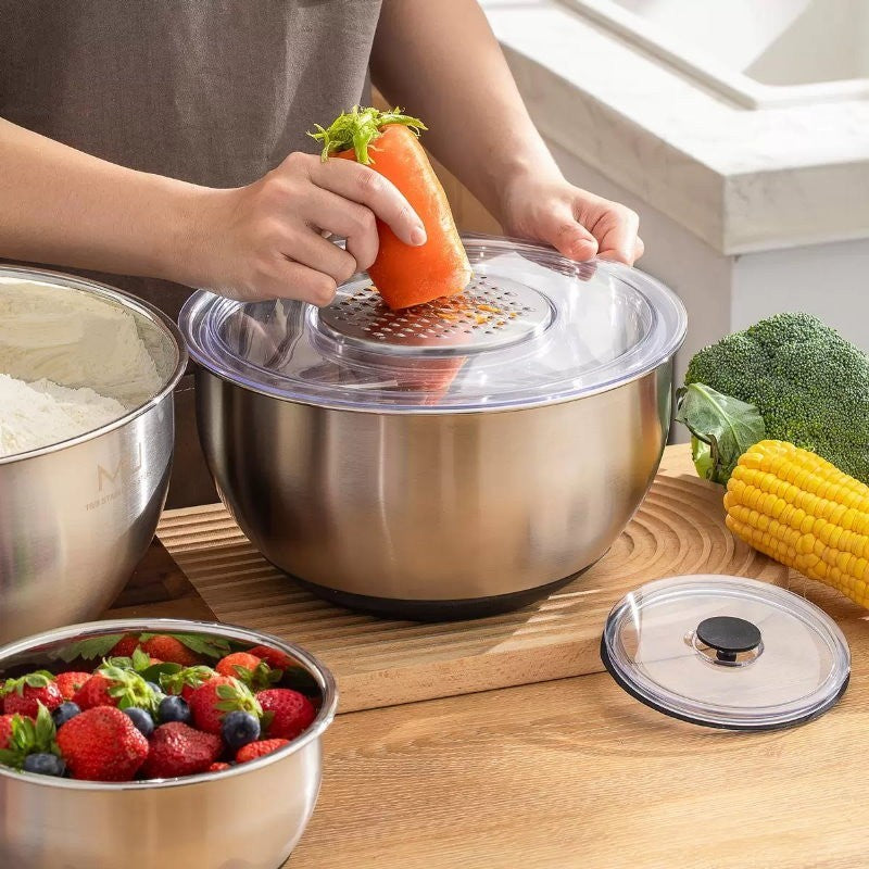 MIU 11-Piece 18/8 Stainless Steel Mixing Bowls Set with 4 Lids & 3 Graters