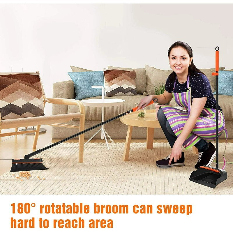 Carrara Home 46.5" 180° Rotatable Broom and Dustpan Set with Self-Cleaning Teeth