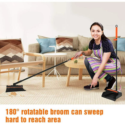 Carrara Home 46.5" 180° Rotatable Broom and Dustpan Set with Self-Cleaning Teeth