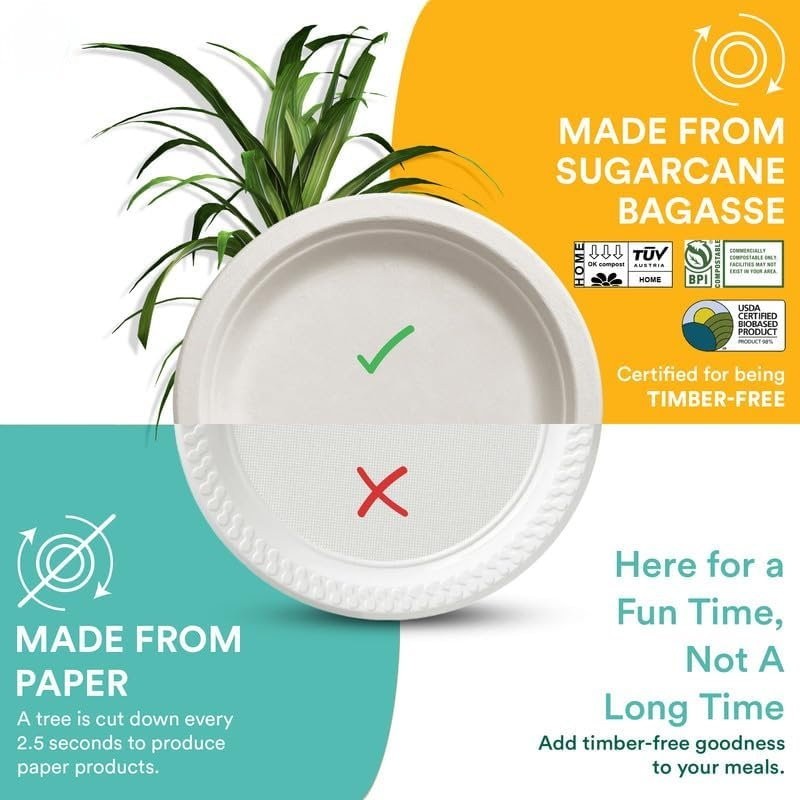 iECO 120-Pack 10" (25cm) Compostable Disposable Bagasse Plates Heavy Duty ECO
