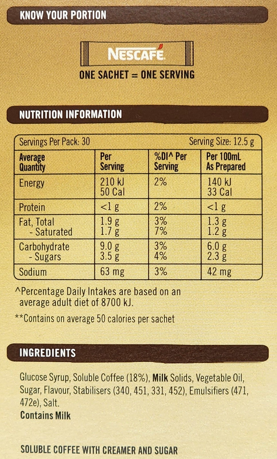 Nescafe Instant Coffee Stick Creamy & Frothy Cappuccino 60 x 12.5g Sachets