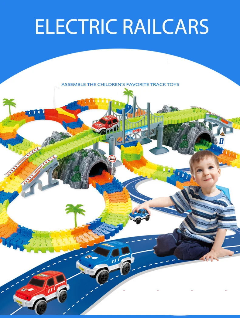 QWZ Railway Magical Flexible Track Car Toy Set DIY Railway Road 28/96/192 Pieces
