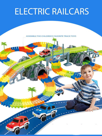 QWZ Railway Magical Flexible Track Car Toy Set DIY Railway Road 28/96/192 Pieces