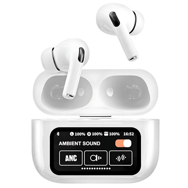 A9 Pro Smart Bluetooth 5.4 Earbuds ANC & ENC Noise Reduction Touch Screen, Mic