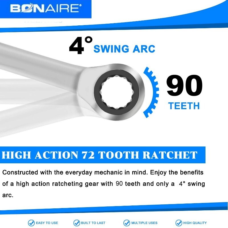 Bonaire 10 PCs 10-19mm Professional Metric Ratcheting Spanner Ratchet Wrench Set
