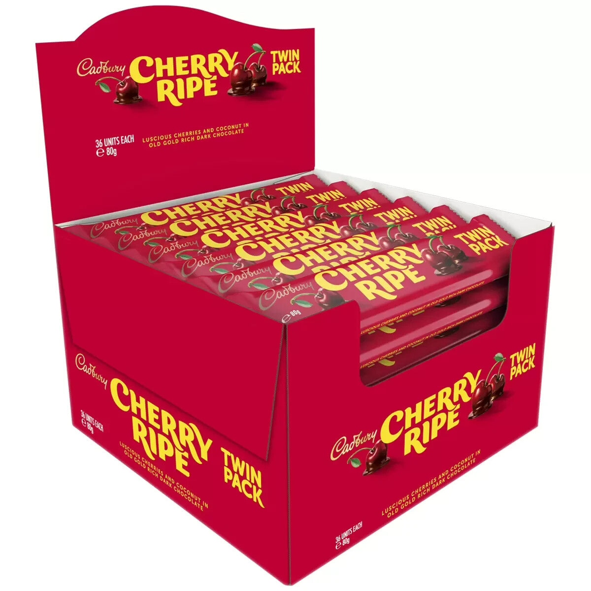 Cherry Ripe Chocolate Candy Bar 48 x 44g Milk Chocolate Cherry and Coconut Sweet