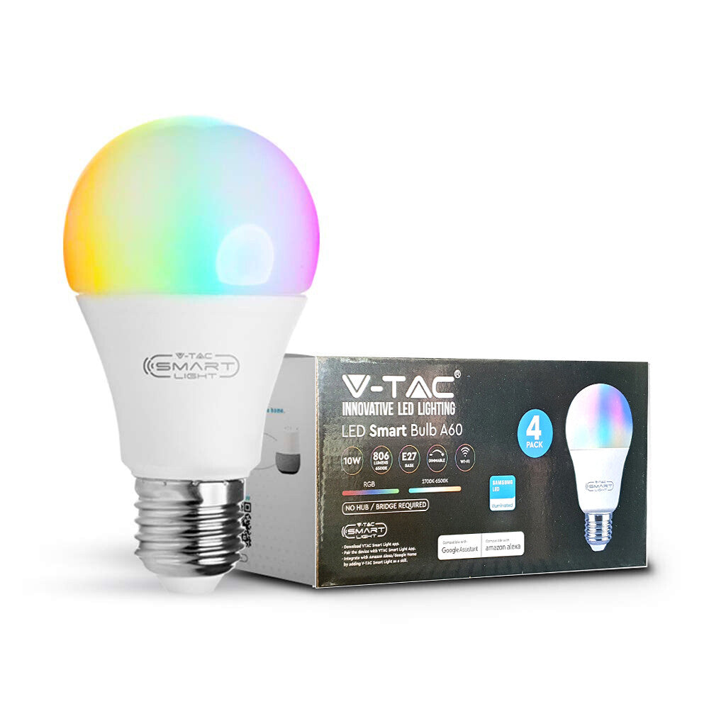 4 x RGB LED Smart App Light Bulb Lighting Dimmable Wifi Google Alexa E27 B22 10w