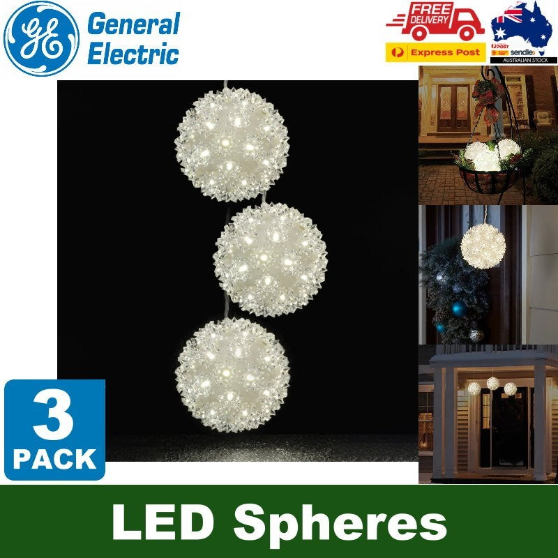 GE 3-Pack 5.5 inch StayBright Random Sparkle LED Spheres Christmas String Light