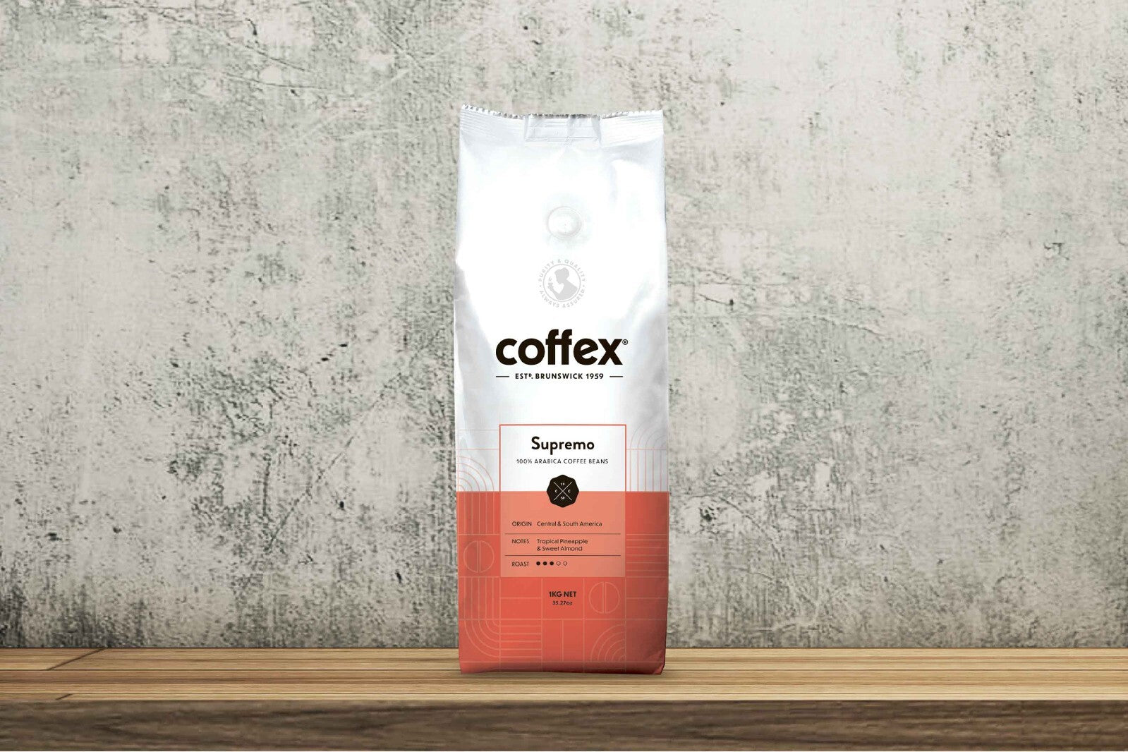 Coffex Supremo Blend 100% Arabica Whole Coffee Bean Roaster Medium Roast 1kg