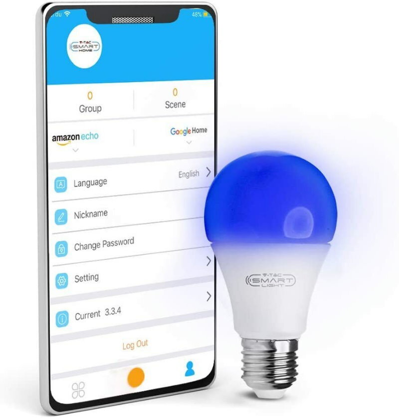 V-TAC Bluetooth Smart RGB LED Light Bulb A60 E27 or B22 - App or Voice Control