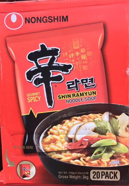 Nongshim Shin Ramyun Instant Noodle Soup Gourmet Spicy Noodle Box Bulk 20 x120g