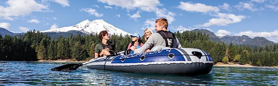 Intex 68324NP Excursion 4 Person Inflatable Rafting & Fishing Boat Set w/ 2 Oars