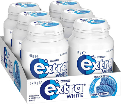 6 x 64g Wrigleys Extra White Peppermint Sugarfree Chewing Gum Fresh Mint Breath