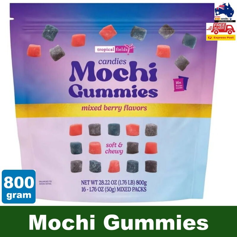Tropical Fields Candies Mochi Gummies Mixed Berry Flavors 800g (Pack of 16)