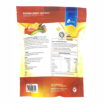 Manuka Honey Lozenges Ginger Propolis Lemon Cough Drop Australian Made MGO 600+