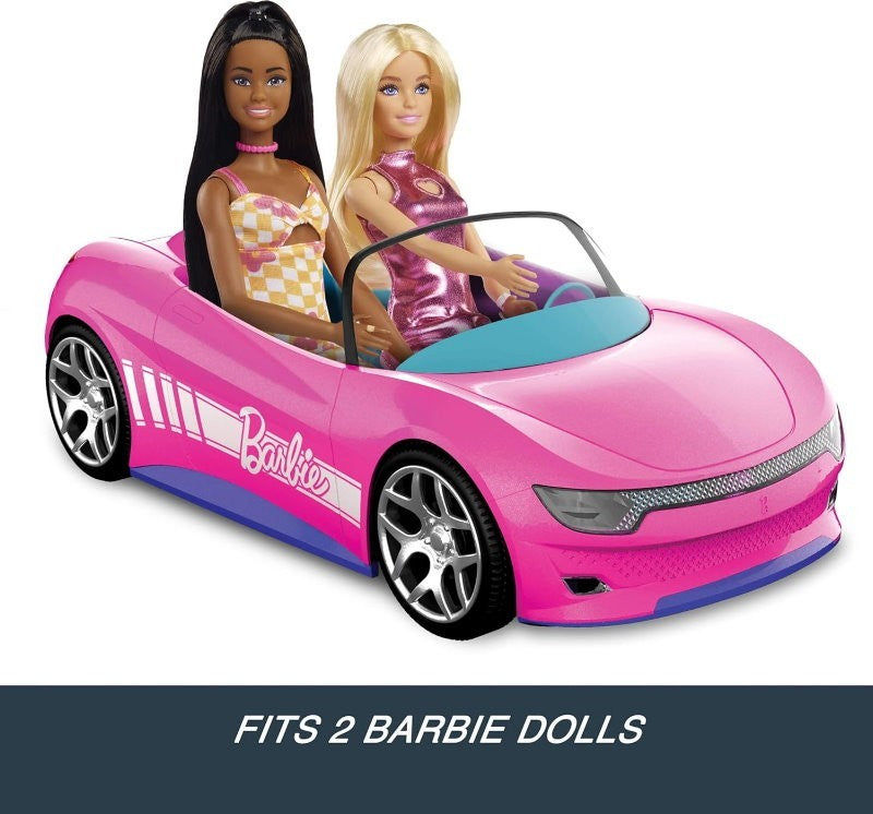 Hot Wheels Mattel Barbie RC Toy Car Convertible with 2 Dolls, Sticker Sheet