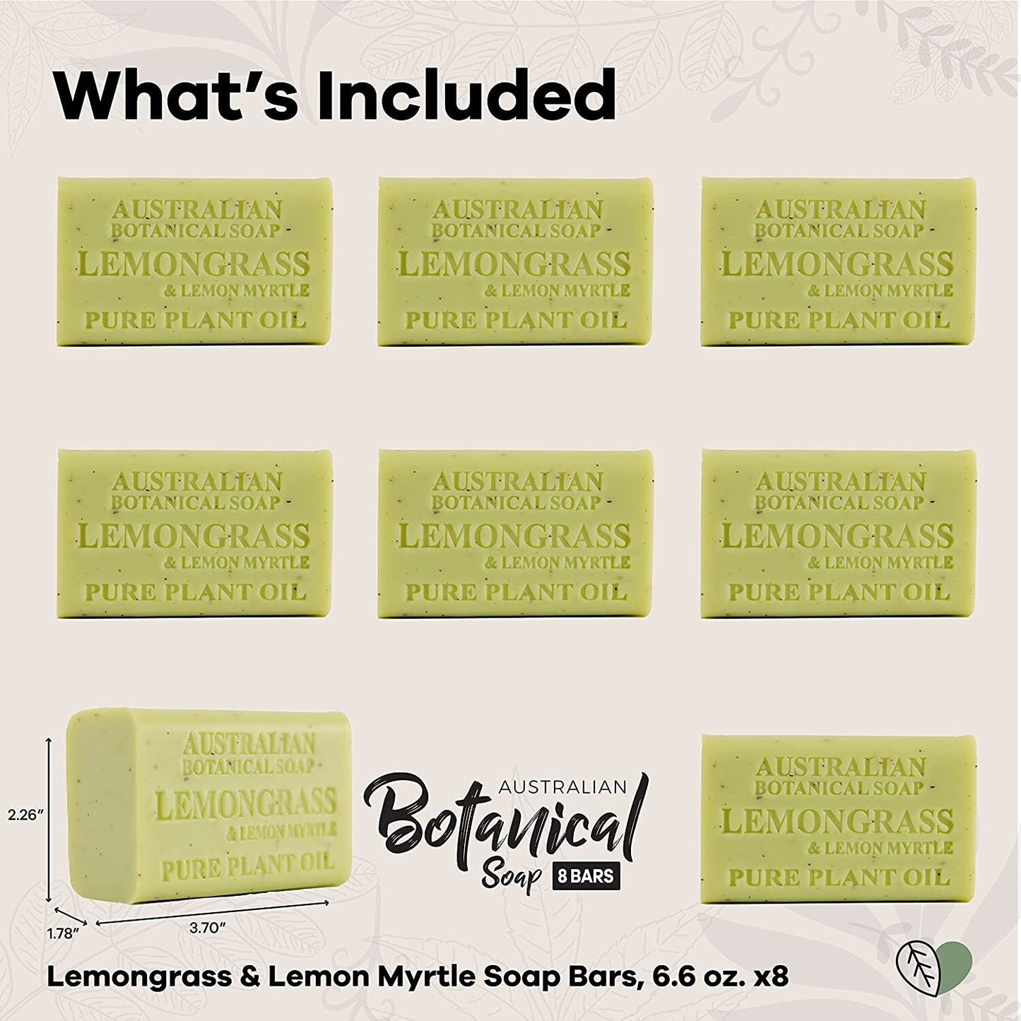 8 x 200g Australian Botanical Lemongrass Lemon Myrtle Body Gentle Wash Bar Soap