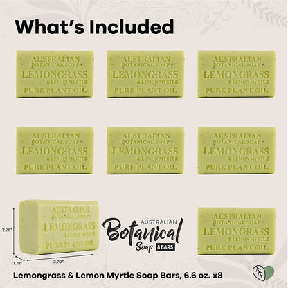 8 x 200g Australian Botanical Lemongrass Lemon Myrtle Body Gentle Wash Bar Soap