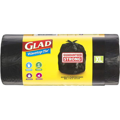 Glad 120 Kitchen Tidy Bag Extra Large Wavetop Tie Garbage Bags XL 80L 78 x 101cm