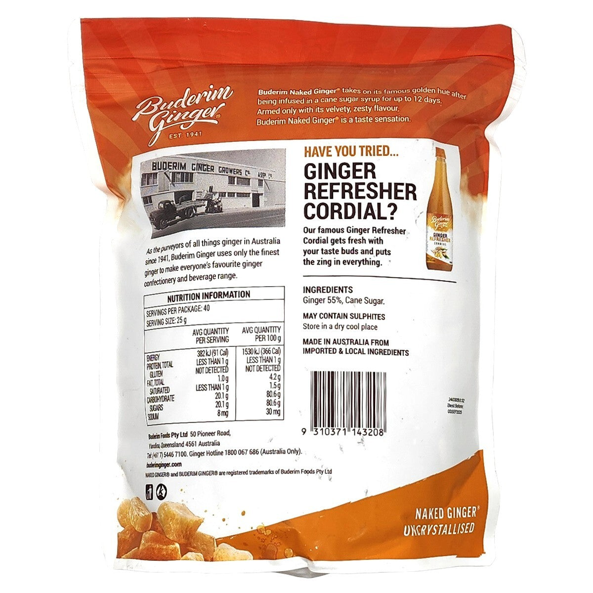 1kg Deliciously Uncrystallised Naked Ginger Vegan Gluten Free by Buderim Ginger