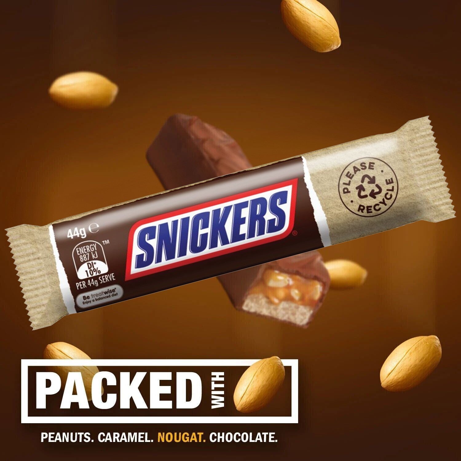 50 x 44g Snickers Chocolate Candy Bar Milk Chocolate Peanuts Caramel Nougat Kids